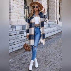 Plaid Print Drop Shoulder Overcoat